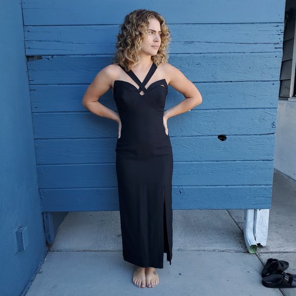 vintage 1990s black dress by Francais - Picture 2 of 9